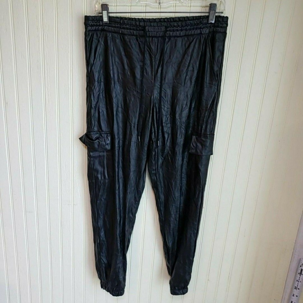 One By‎ Chapter One Pants Womens S Black Faux Leather Jogger Cargo Pockets
